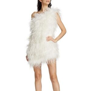 The Bar Andre One Shoulder Feather Mini, sz 6, Very Bridal